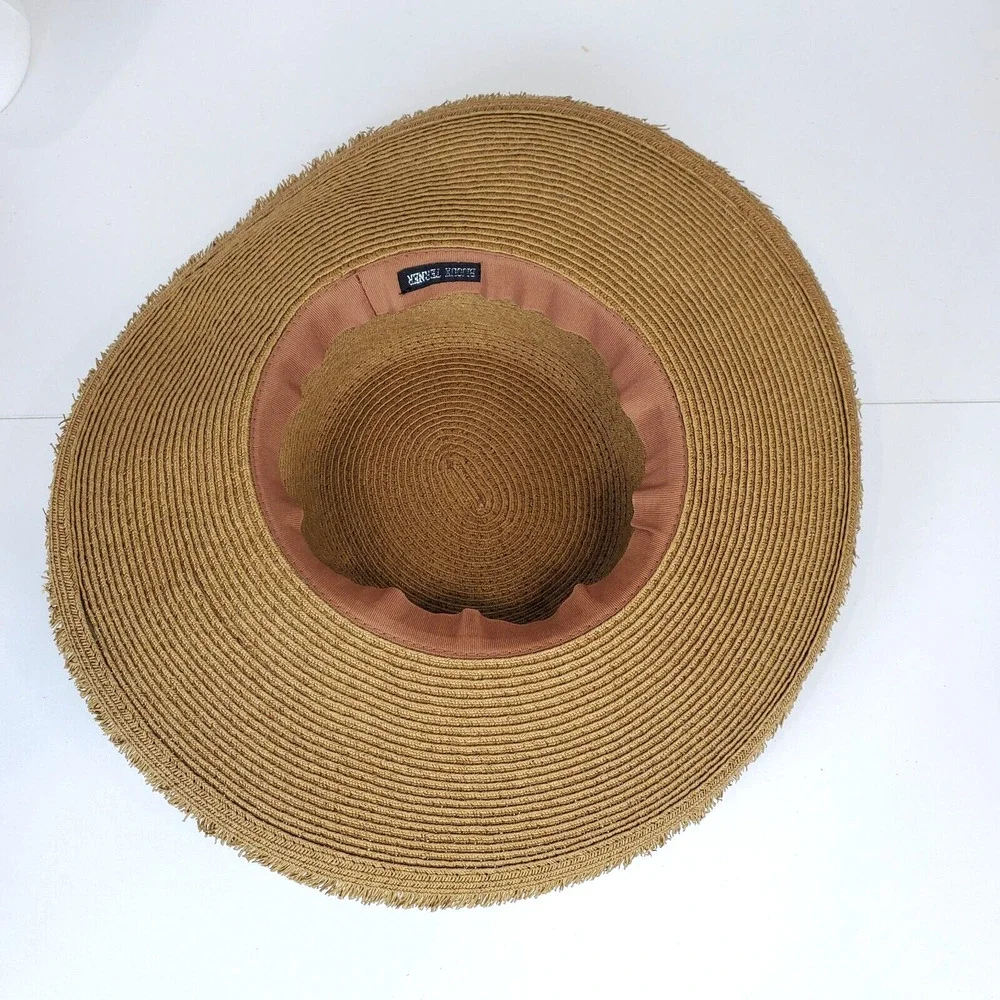 Bijoux‎ Terner Floppy Sun Hat Wide Brim Frayed Edge Tan Beach Vacation Wear